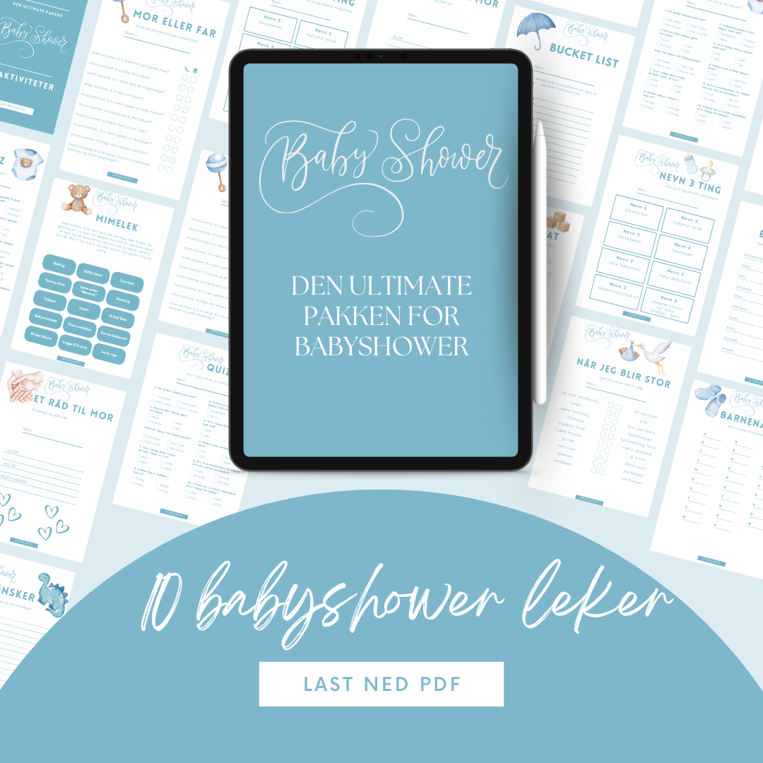 Babyshower E-kort - 10 Leker til Babyshower - Blå