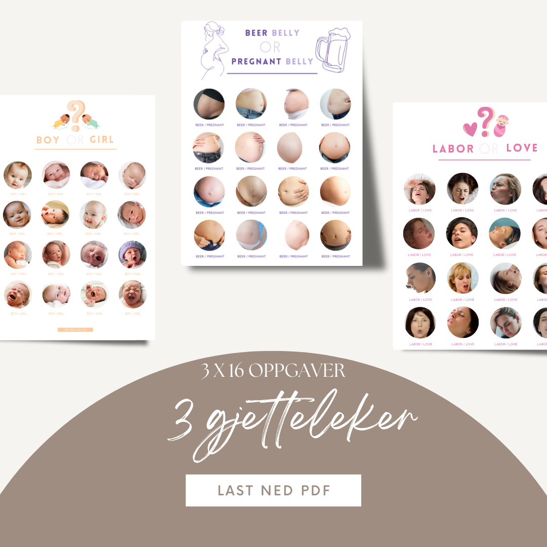 Babyshower E-kort - 3 Gjetteleker