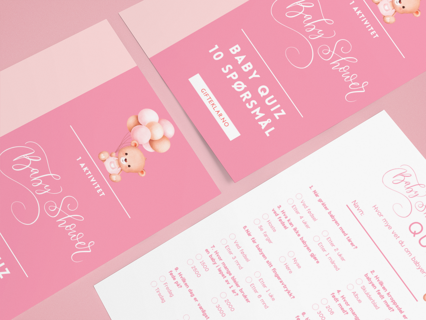 Babyshower Leker - E-kort "Baby Quiz" - Rosa