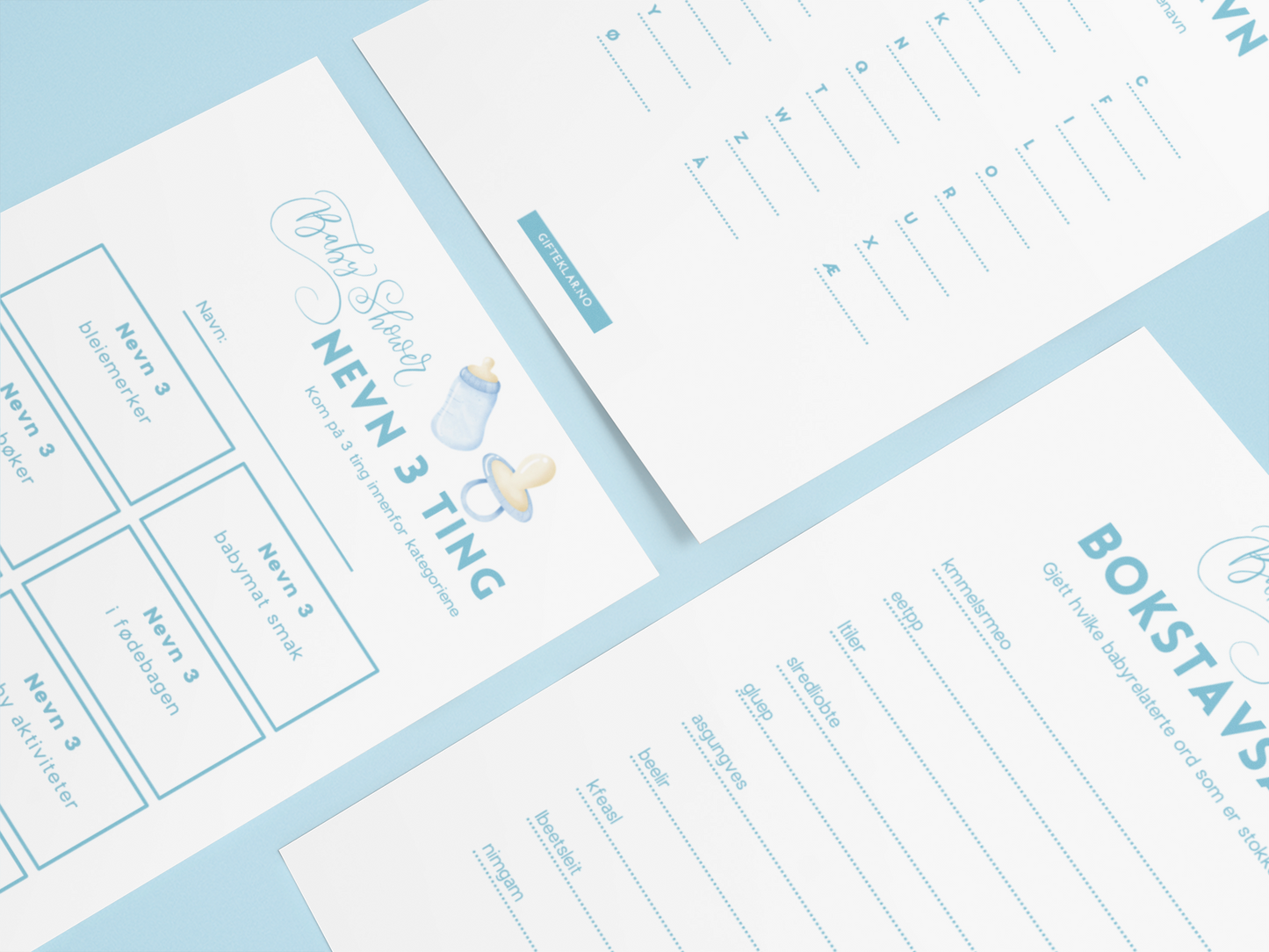 Babyshower E-kort - 10 Leker til Babyshower - Blå