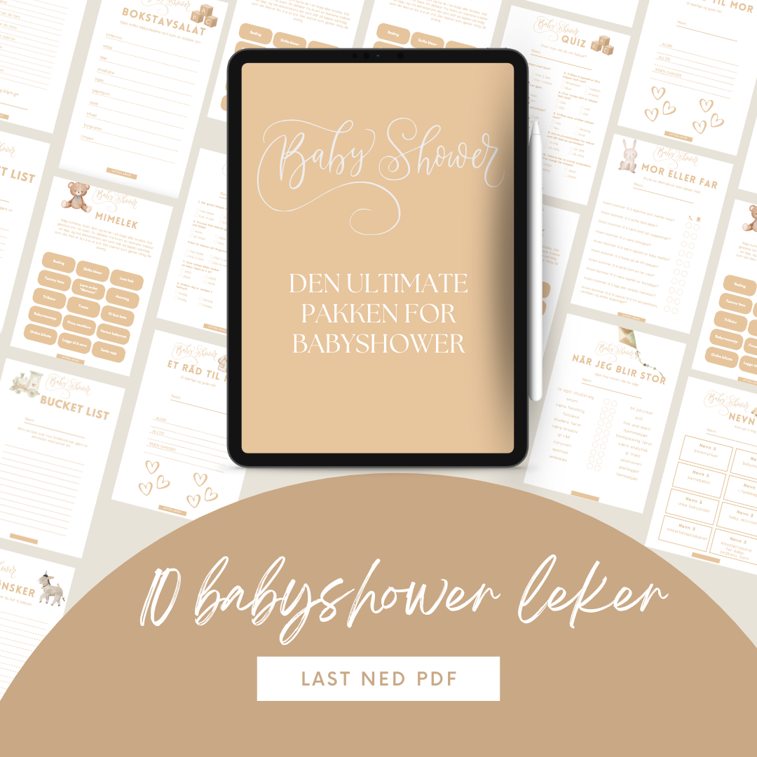 Babyshower E-kort - 10 leker til Babyshower - Beige
