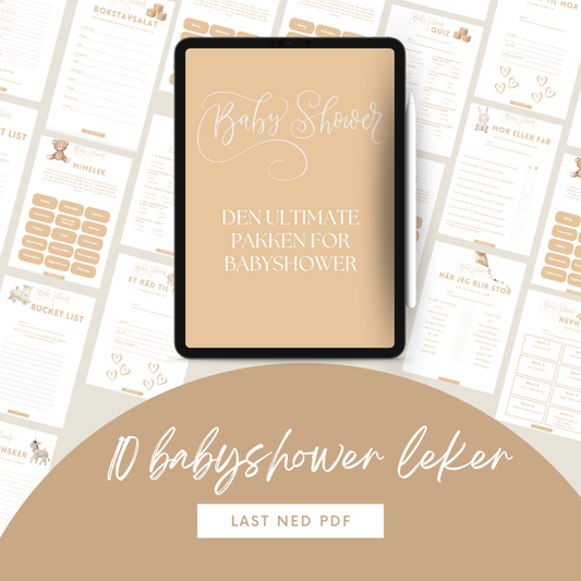 Babyshower E-kort - 10 leker til Babyshower - Beige